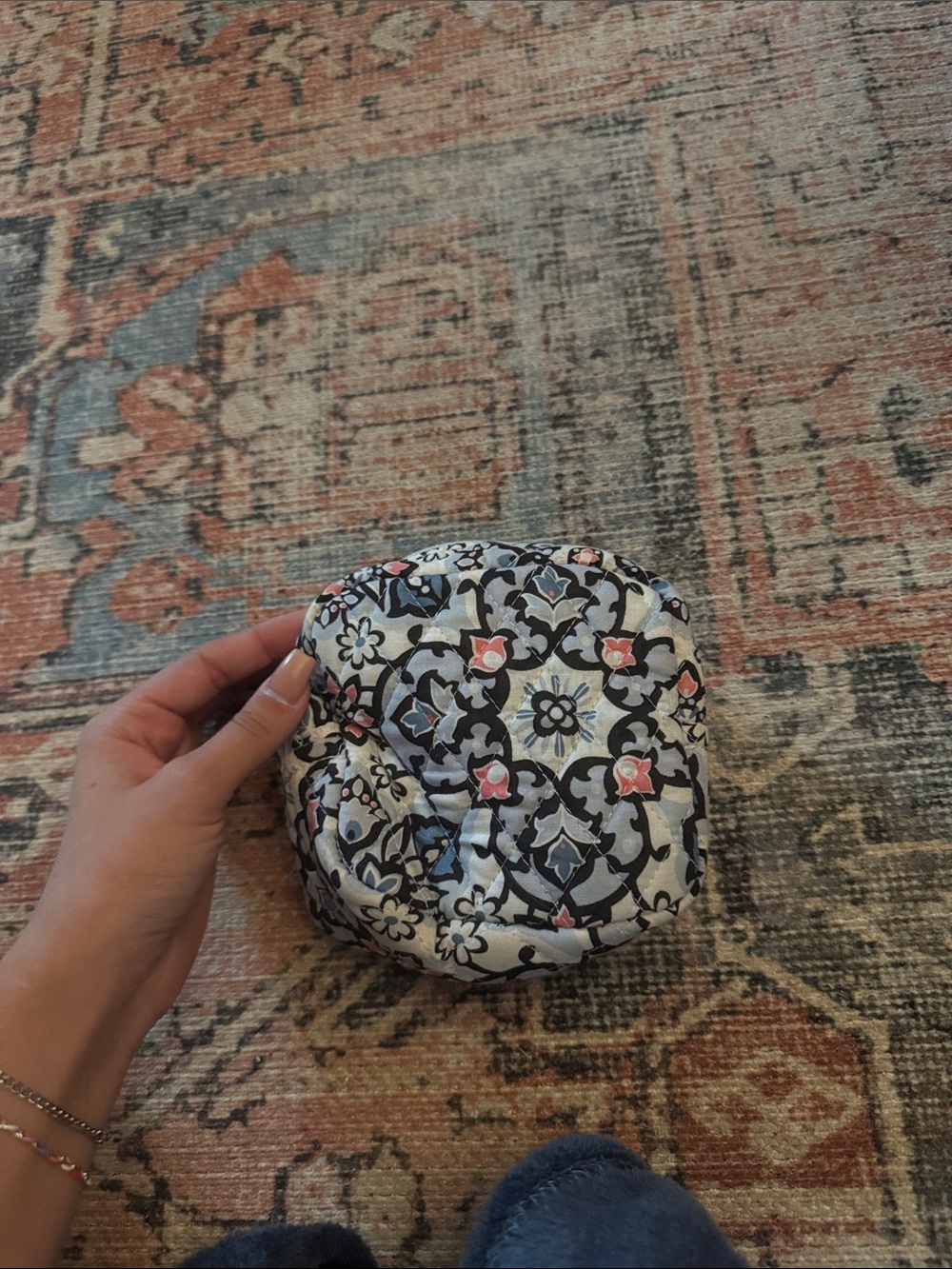 Vera Bradley Quilted Floral Cosmetic Pouch - Black, White & Pink